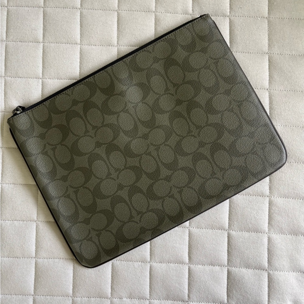 Coach Brown/Gray Laptop Bag/Tablet Case with Monogram Pattern